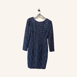 1980’s Vintage Long Sleeve Sequin Dress With Low Back By HW Collections Size 6